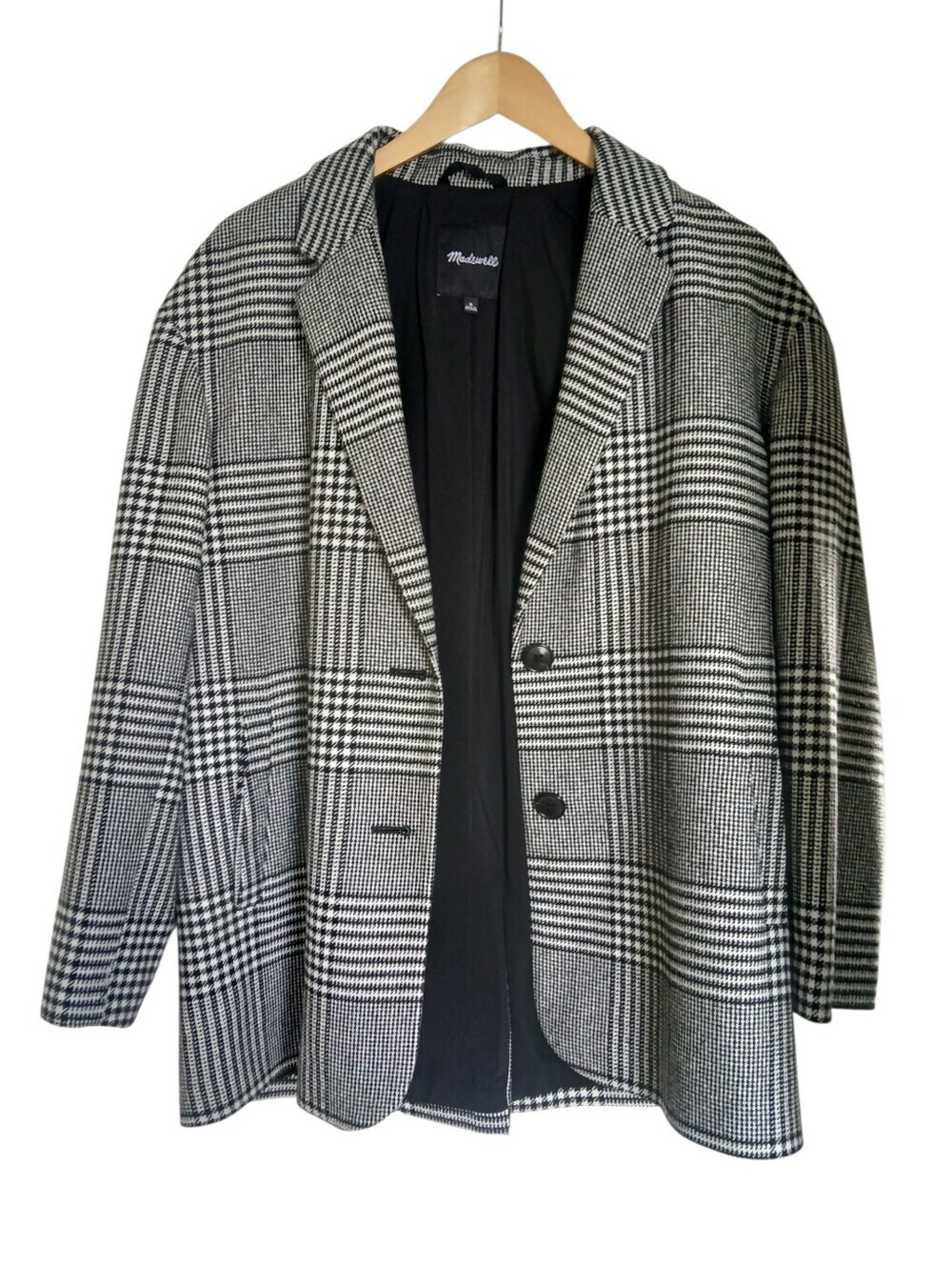Madewell Over-sized Dorset Blazer Houndstooth Recycled Fabric Preppy B/W Size M